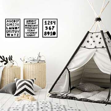 Kids Bedroom Bathroom Wall Poster Art Print Set- Children's Scandinavian ABCs Alphabet Numbers and Days of Week -11"x14" UNFRAMED- Boy Girl Playroom Nursery Preschool Educational (BLK SET OF 3)