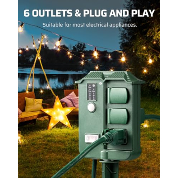 DEWENWILS Remote Outdoor Timer with 6 Outlets Waterproof Stake