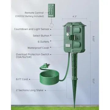 DEWENWILS Remote Outdoor Timer with 6 Outlets Waterproof Stake