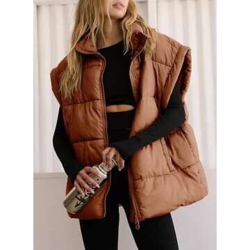 Dokotoo Women's Puffer Vest for Women 2025 Trendy Chestnut Vest Warm Puffer Padded Vest Zip Up Sleev...