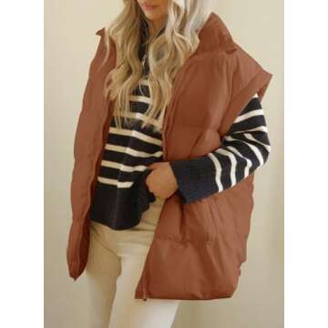 Dokotoo Women's Puffer Vest for Women 2025 Trendy Chestnut Vest Warm Puffer Padded Vest Zip Up Sleeveless Quilted Outerwear Jacket Winter Coats for Women Vest with Pockets Small
