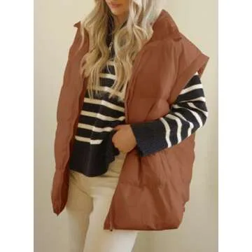 Dokotoo Women's Puffer Vest for Women 2025 Trendy Chestnut Vest Warm Puffer Padded Vest Zip Up Sleeveless Quilted Outerwear Jacket Winter Coats for Women Vest with Pockets Small