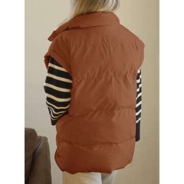 Dokotoo Women's Puffer Vest for Women 2025 Trendy Chestnut Vest Warm Puffer Padded Vest Zip Up Sleeveless Quilted Outerwear Jacket Winter Coats for Women Vest with Pockets Small