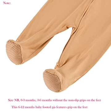 Aablexema Baby Footie Pajamas Zipper - Rayon from Bamboo Infant Footed Pjs with Mittens Sleepwear Jammies(Khaki Yellow,6-12m)