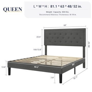 Stylish Allewie Queen Size Bed Frame with Tufted Headboard