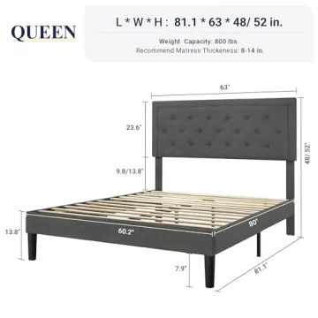 Stylish Allewie Queen Size Bed Frame with Tufted Headboard