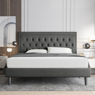 Stylish Allewie Queen Size Bed Frame with Tufted Headboard