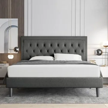 Stylish Allewie Queen Size Bed Frame with Tufted Headboard