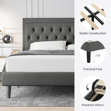 Stylish Allewie Queen Size Bed Frame with Tufted Headboard