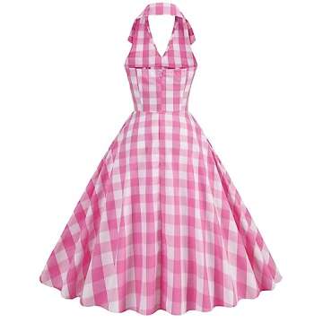IDOPIP Pink Plaid Dress for Women Retro Halter Cocktail Party Swing Dresses 1950s Vintage Gingham Sleeveless Summer Casual A-line Dress 50s 60s Rockabilly Audrey Dresses Pink Plaid - Lapel Collar L