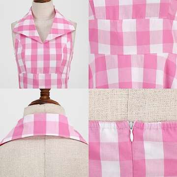 IDOPIP Pink Plaid Dress for Women Retro Halter Cocktail Party Swing Dresses 1950s Vintage Gingham Sleeveless Summer Casual A-line Dress 50s 60s Rockabilly Audrey Dresses Pink Plaid - Lapel Collar L