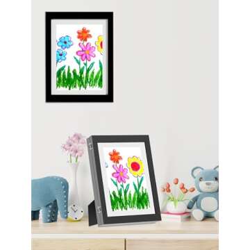 Orionstar Kids Art Frames, Artwork Picture Frames Changeable with Stand, Front Opening Picture Display Frames Holds 100 Paper Pcs, Artwork Display Storage Frames for Children, Desk, Home and Office,
