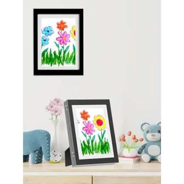 Orionstar Kids Art Frames, Artwork Picture Frames Changeable with Stand, Front Opening Picture Display Frames Holds 100 Paper Pcs, Artwork Display Storage Frames for Children, Desk, Home and Office,