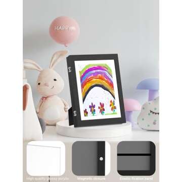 Orionstar Kids Art Frames, Artwork Picture Frames Changeable with Stand, Front Opening Picture Display Frames Holds 100 Paper Pcs, Artwork Display Storage Frames for Children, Desk, Home and Office,