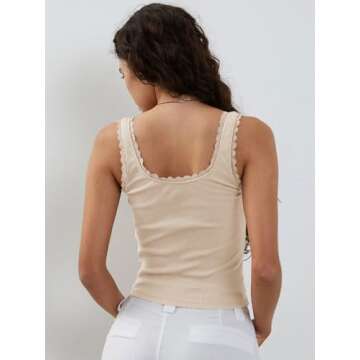 Trendy Lace Trimmed Tank Top for Women - Y2K Style