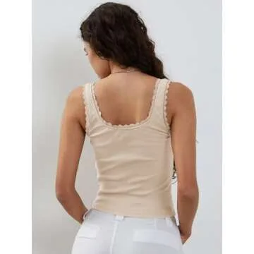 Trendy Lace Trimmed Tank Top for Women - Y2K Style