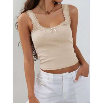 Trendy Lace Trimmed Tank Top for Women - Y2K Style