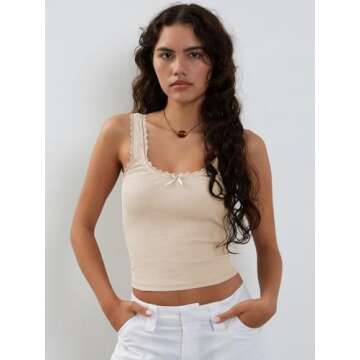 Trendy Lace Trimmed Tank Top for Women - Y2K Style