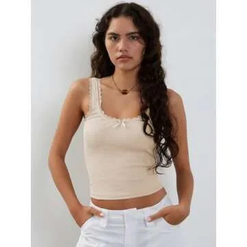 Trendy Lace Trimmed Tank Top for Women - Y2K Style