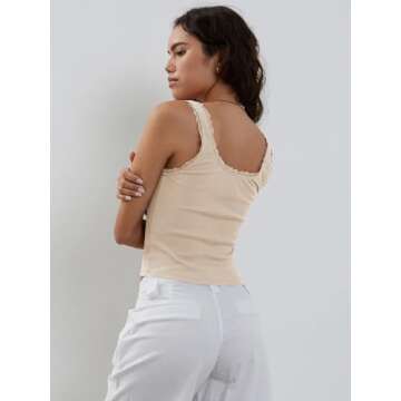 Trendy Lace Trimmed Tank Top for Women - Y2K Style