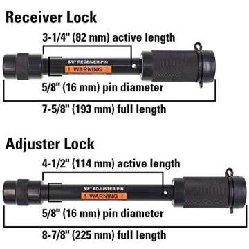 TowWorks 79852 Keyed Alike 5/8" Trailer Hitch Lock Set for Adjustable Channel Mounts, Double Safety Heavy Duty Tow Hitch Receiver Locking Pins fit Class III - V Hitches