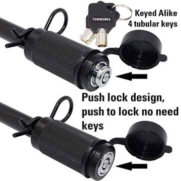 TowWorks 79852 Keyed Alike 5/8" Trailer Hitch Lock Set for Adjustable Channel Mounts, Double Safety Heavy Duty Tow Hitch Receiver Locking Pins fit Class III - V Hitches