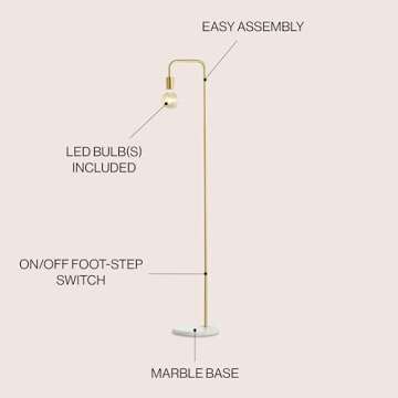 JONATHAN Y JYL1095A Vega 60" Minimalist Edison Metal/Marble Floor Lamp Glam,Transitional,Modern,Mini...