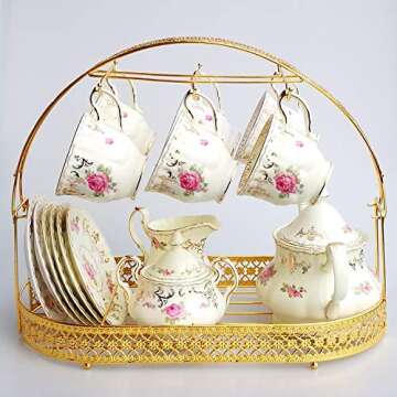 Piscepio Mug Holder Coffee Mug Rack Coffee Cup Holder Stand Dishes Organizer Wrought Iron Mug Drainer Storage Drying Rack for Counter Cabinet Table Kitchen Restaurant Office (Gold A)