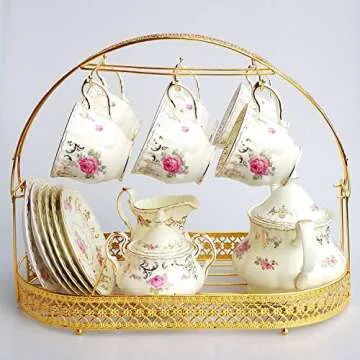 Piscepio Mug Holder Coffee Mug Rack Coffee Cup Holder Stand Dishes Organizer Wrought Iron Mug Drainer Storage Drying Rack for Counter Cabinet Table Kitchen Restaurant Office (Gold A)