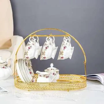 Piscepio Mug Holder Coffee Mug Rack Coffee Cup Holder Stand Dishes Organizer Wrought Iron Mug Drainer Storage Drying Rack for Counter Cabinet Table Kitchen Restaurant Office (Gold A)