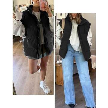 Vimyig Women's Winter Crop Puffer Vest Lightweight Warm Flysleeve Stand Collar Padded Puffy Jackets ...