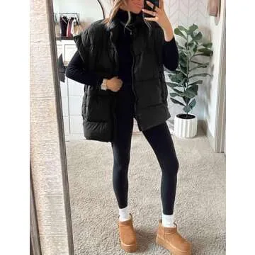 Vimyig Women's Winter Crop Puffer Vest Lightweight Warm Flysleeve Stand Collar Padded Puffy Jackets Coats with Pockets(Black-M)