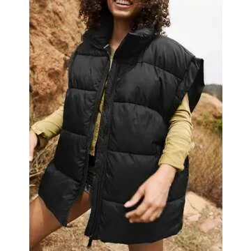 Vimyig Women's Winter Crop Puffer Vest Lightweight Warm Flysleeve Stand Collar Padded Puffy Jackets Coats with Pockets(Black-M)