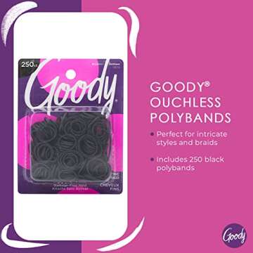 Goody Ouchless Womens Polyband Elastic Hair Tie - 250 Count, Black - Fine Hair - Hair Accessories to...