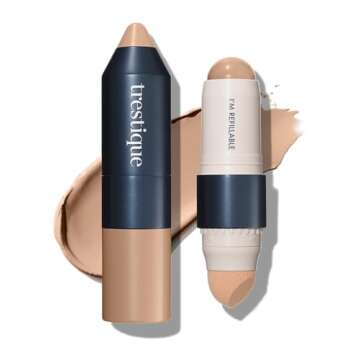 trestique Foundation Stick, Refillable Foundation Face Stick with Built-In Foundation Sponge, Clean ...