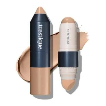 trestique Foundation Stick, Refillable Foundation Face Stick with Built-In Foundation Sponge, Clean ...