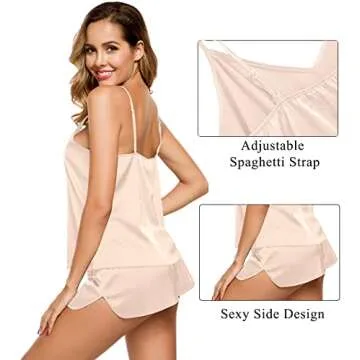 SWOMOG Women Satin Pajamas 4pc Loungewear Sleepwear Set