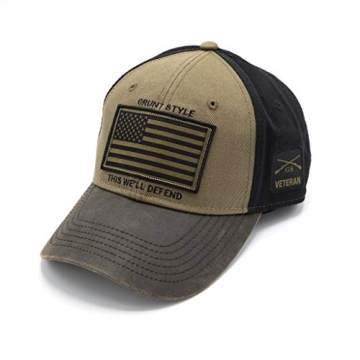 Grunt Style Veteran Flag Hat - Brown Cap, One Size Fits All