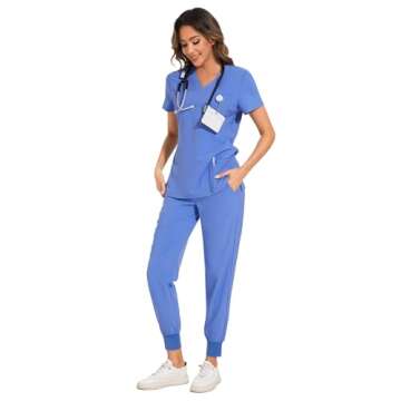 COZYFIT Women Scrubs Set - Stylish & Comfortable 8-Pocket Scrub