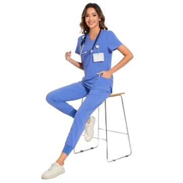 COZYFIT Women Scrubs Set - Stylish & Comfortable 8-Pocket Scrub