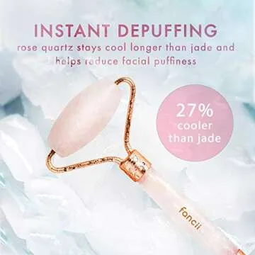 Fancii Rose Quartz Facial Roller Massager for Face, Eyes and Body - Anti-Aging Jade Beauty Skincare Tool Made with 100% Brazilian Quartz Stone (Aeva)