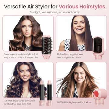 Tzmovqix Multi Hair Styler, 5 in 1 High-Speed Negative Hair Dryer Brush Hot Air Brush with Auto-Wrap...