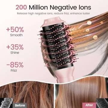 Tzmovqix Multi Hair Styler, 5 in 1 High-Speed Negative Hair Dryer Brush Hot Air Brush with Auto-Wrap Curlers, for Curling Volumizing Straightening Styling Pink