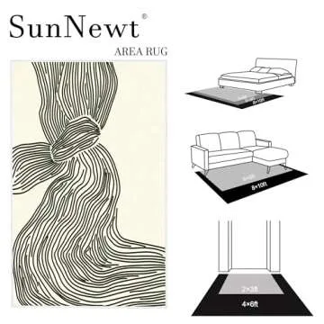 SunNewt 8x10 Rug Modern Abstract Area Rug Contemporary Striped Living Room Rug Stain Resistant Washable Rug Non-Shedding Bedroom Rug Non-Slip Low-Pile Floor Carpet for Dining Room Kitchen Home Office