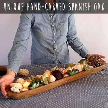 Decorative Wooden Dough Bowl Decor Approx 30 Inch, Hand Carved Rustic Wood Long Dough Bowl, Large Carved Dough Bowl, Long Wooden Bowl, Bread Shaped Bowl Wooden Large Dough Bowl Centerpiece Made in USA