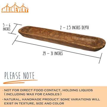 Decorative Wooden Dough Bowl Decor Approx 30 Inch, Hand Carved Rustic Wood Long Dough Bowl, Large Carved Dough Bowl, Long Wooden Bowl, Bread Shaped Bowl Wooden Large Dough Bowl Centerpiece Made in USA