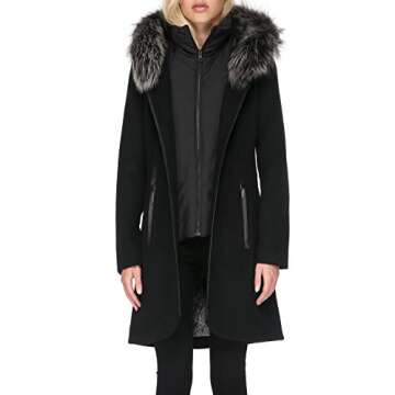 Soia & Kyo Women's Charlena-FX Slim-fit Wool Coat with Removable bib, Black, S