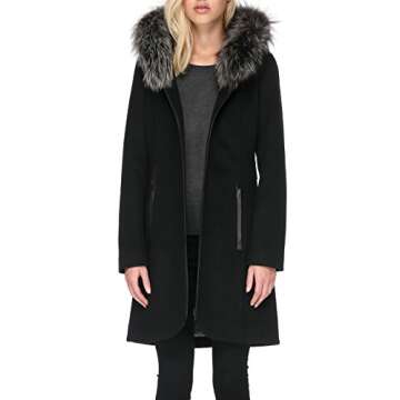 Soia & Kyo Women's Charlena-FX Slim-fit Wool Coat with Removable bib, Black, S