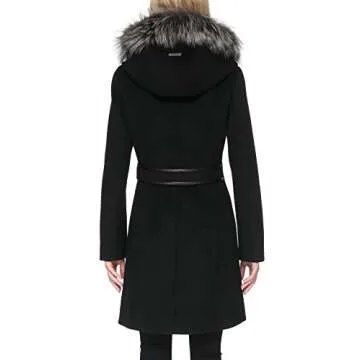 Soia & Kyo Women's Charlena-FX Slim-fit Wool Coat with Removable bib, Black, S