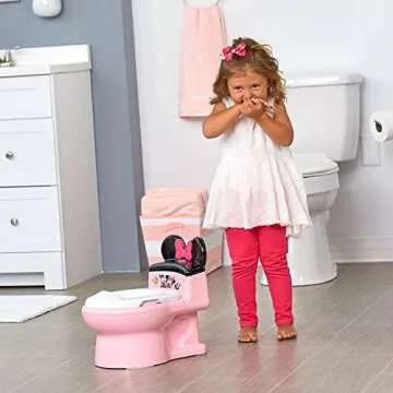 The First Years Disney Minnie Mouse Potty Training Toilet and Toddler Toilet Seat - Toilet Training Potty with Fun Flushing and Cheering Sounds,Pink